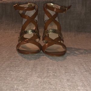 Tan and gold guess heels size 7